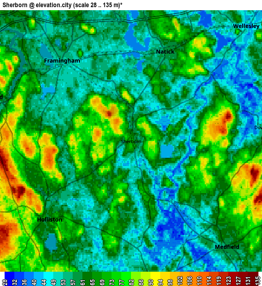 Zoom OUT 2x Sherborn, United States elevation map