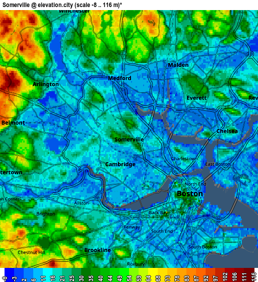 Zoom OUT 2x Somerville, United States elevation map