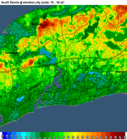 Zoom OUT 2x South Dennis, United States elevation map