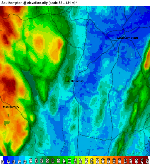 Zoom OUT 2x Southampton, United States elevation map