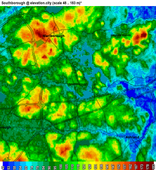 Zoom OUT 2x Southborough, United States elevation map