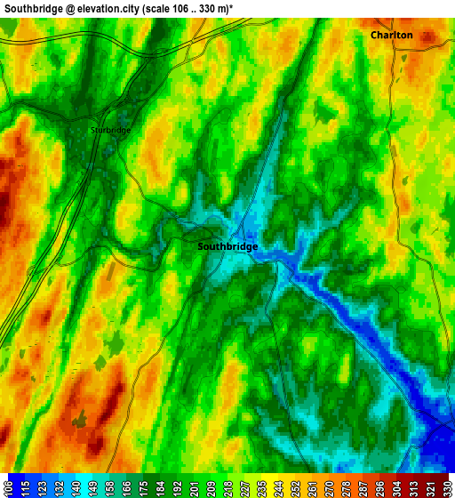 Zoom OUT 2x Southbridge, United States elevation map