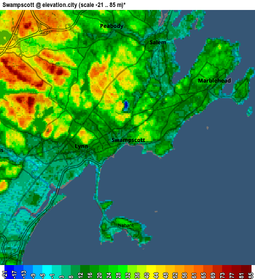 Zoom OUT 2x Swampscott, United States elevation map