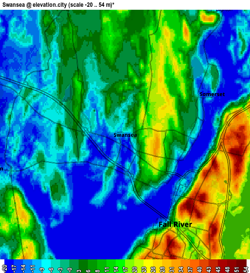 Zoom OUT 2x Swansea, United States elevation map