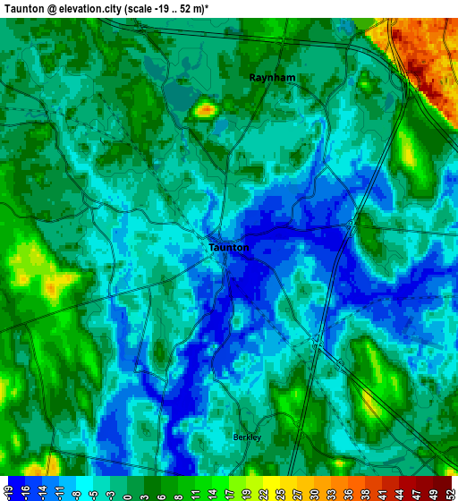 Zoom OUT 2x Taunton, United States elevation map