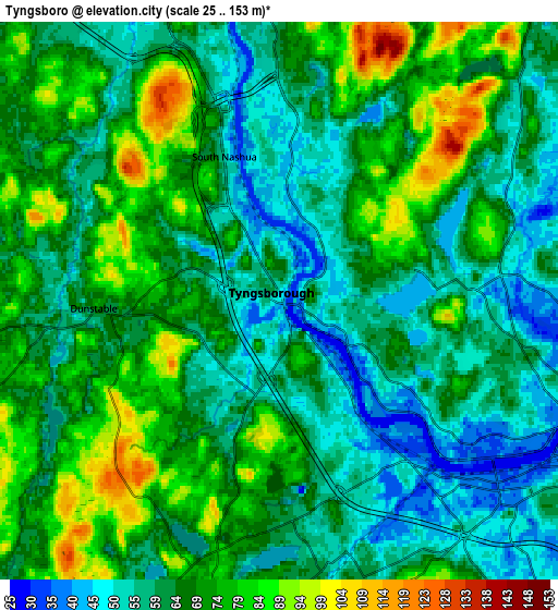 Zoom OUT 2x Tyngsboro, United States elevation map