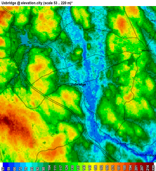 Zoom OUT 2x Uxbridge, United States elevation map