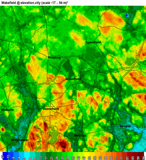 Zoom OUT 2x Wakefield, United States elevation map