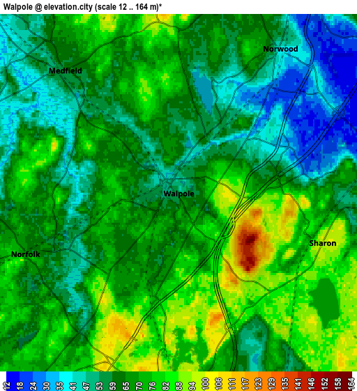 Zoom OUT 2x Walpole, United States elevation map