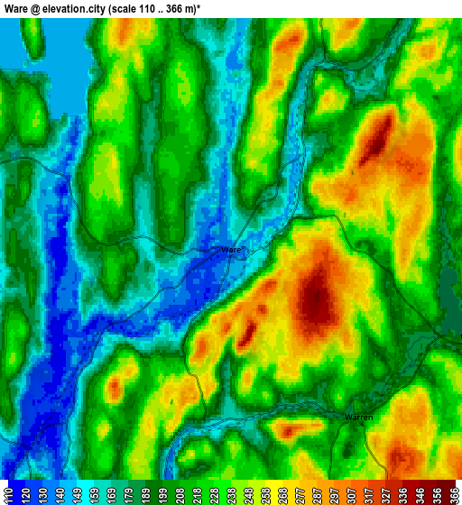 Zoom OUT 2x Ware, United States elevation map