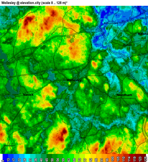 Zoom OUT 2x Wellesley, United States elevation map