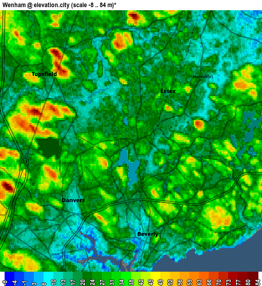 Zoom OUT 2x Wenham, United States elevation map