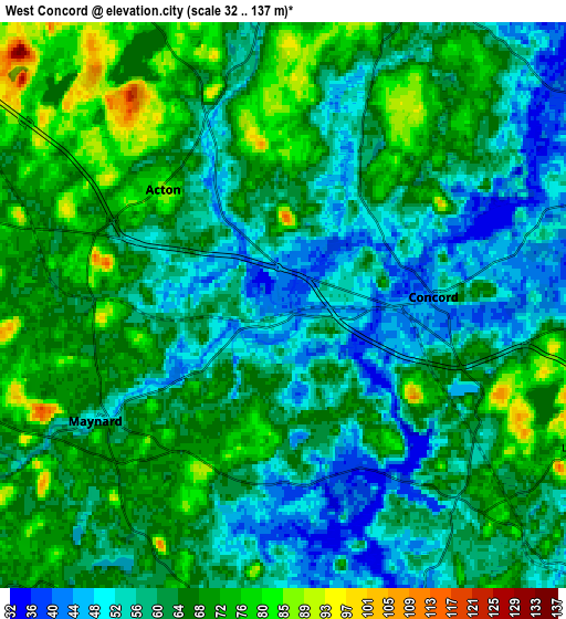 Zoom OUT 2x West Concord, United States elevation map