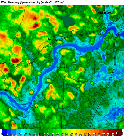 Zoom OUT 2x West Newbury, United States elevation map