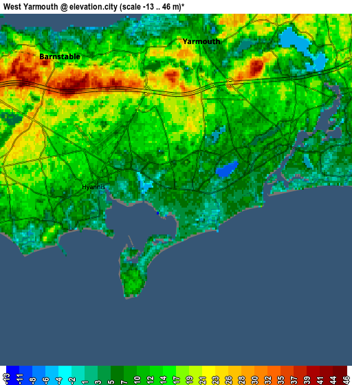 Zoom OUT 2x West Yarmouth, United States elevation map