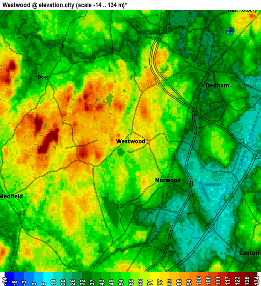 Zoom OUT 2x Westwood, United States elevation map