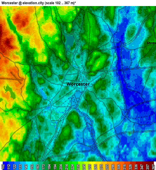 Zoom OUT 2x Worcester, United States elevation map