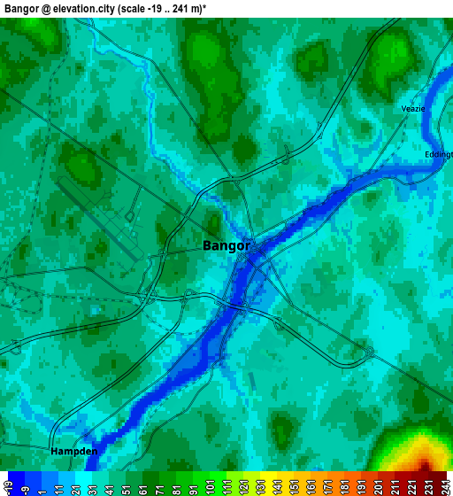 Zoom OUT 2x Bangor, United States elevation map