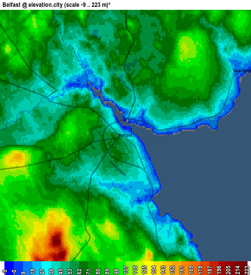 Zoom OUT 2x Belfast, United States elevation map