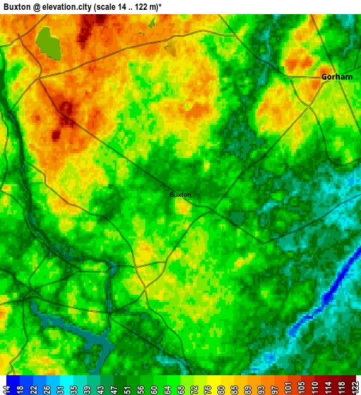 Zoom OUT 2x Buxton, United States elevation map