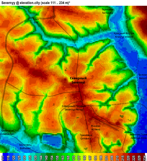 Zoom OUT 2x Severnyy, Russia elevation map