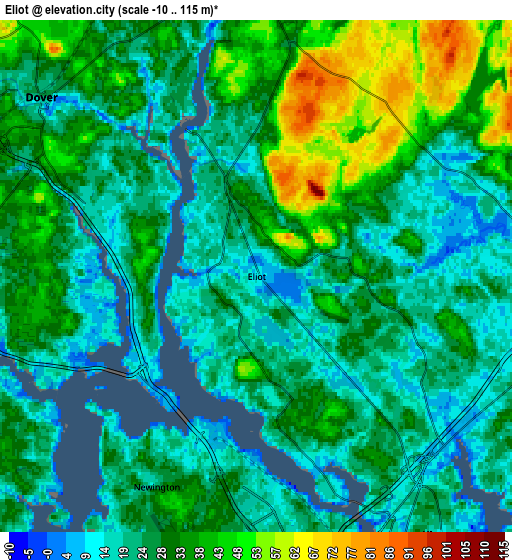 Zoom OUT 2x Eliot, United States elevation map