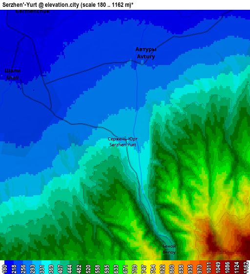 Zoom OUT 2x Serzhen’-Yurt, Russia elevation map