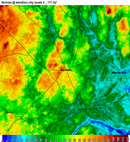 Zoom OUT 2x Gorham, United States elevation map