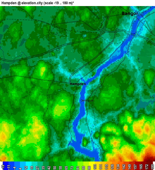 Zoom OUT 2x Hampden, United States elevation map