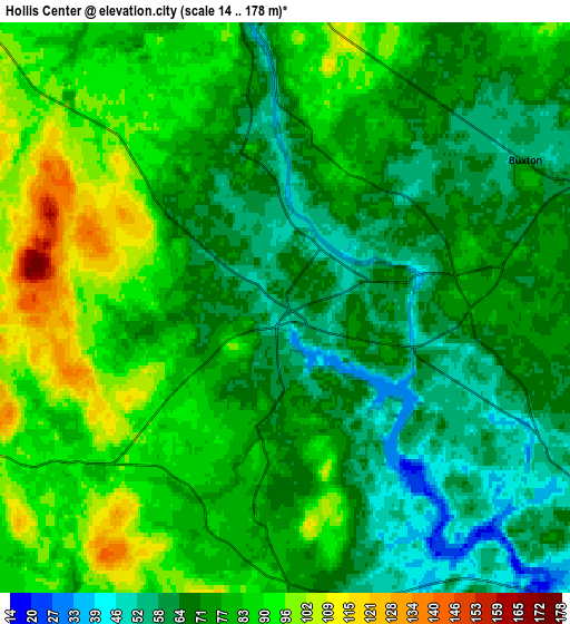 Zoom OUT 2x Hollis Center, United States elevation map