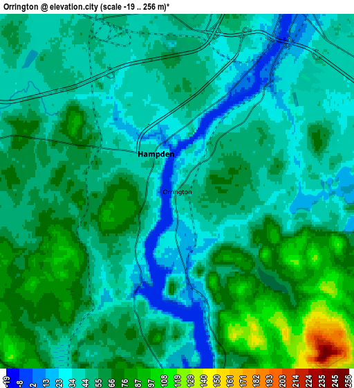 Zoom OUT 2x Orrington, United States elevation map