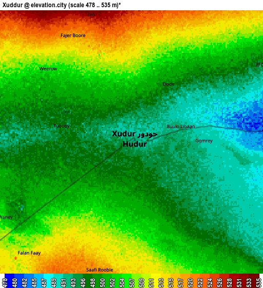 Zoom OUT 2x Xuddur, Somalia elevation map