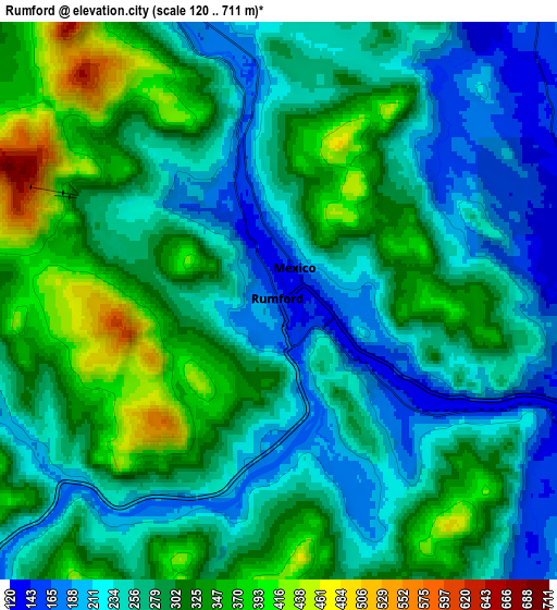 Zoom OUT 2x Rumford, United States elevation map