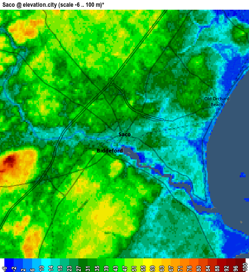 Zoom OUT 2x Saco, United States elevation map