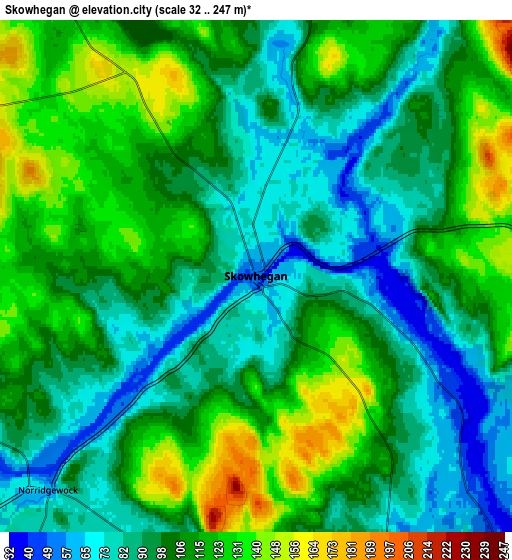 Zoom OUT 2x Skowhegan, United States elevation map