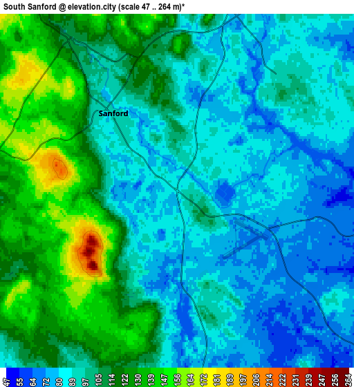 Zoom OUT 2x South Sanford, United States elevation map