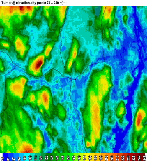 Zoom OUT 2x Turner, United States elevation map