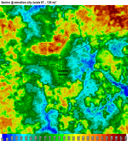 Zoom OUT 2x Savino, Russia elevation map