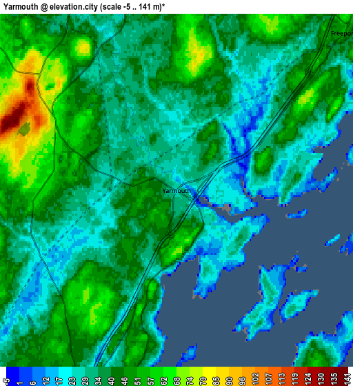 Zoom OUT 2x Yarmouth, United States elevation map