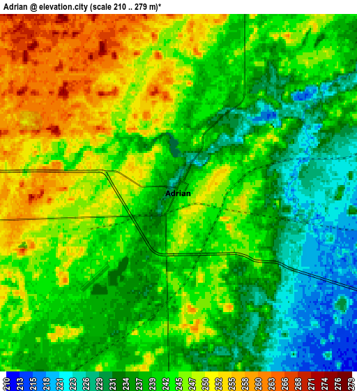 Zoom OUT 2x Adrian, United States elevation map