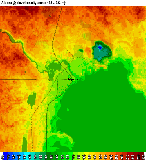 Zoom OUT 2x Alpena, United States elevation map