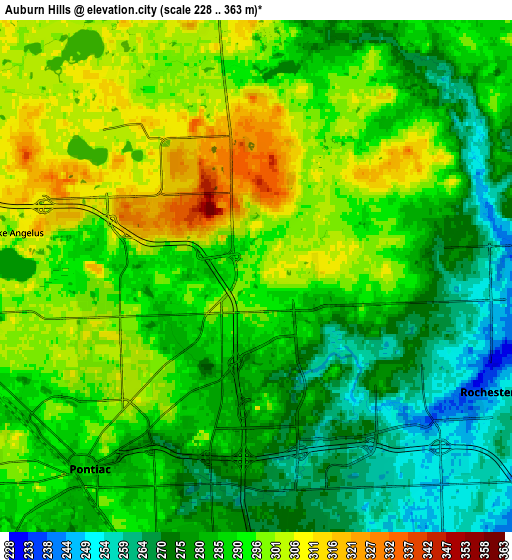 Zoom OUT 2x Auburn Hills, United States elevation map