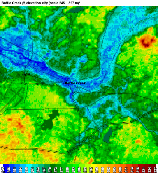 Zoom OUT 2x Battle Creek, United States elevation map