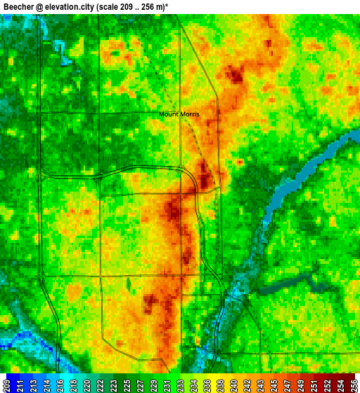 Zoom OUT 2x Beecher, United States elevation map