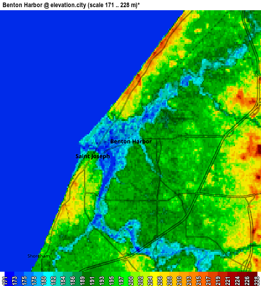 Zoom OUT 2x Benton Harbor, United States elevation map