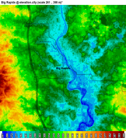 Zoom OUT 2x Big Rapids, United States elevation map