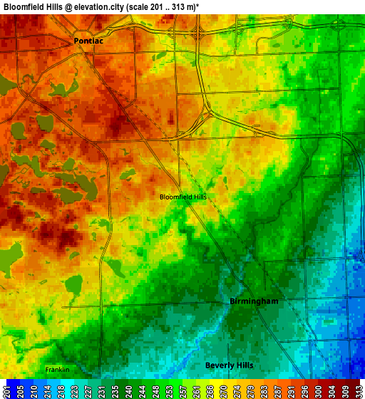 Zoom OUT 2x Bloomfield Hills, United States elevation map