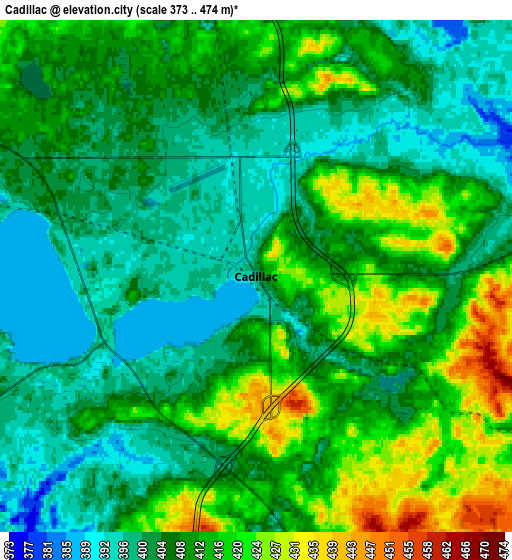 Zoom OUT 2x Cadillac, United States elevation map