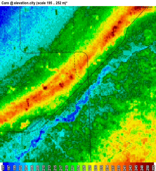 Zoom OUT 2x Caro, United States elevation map