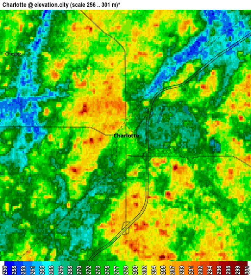 Zoom OUT 2x Charlotte, United States elevation map